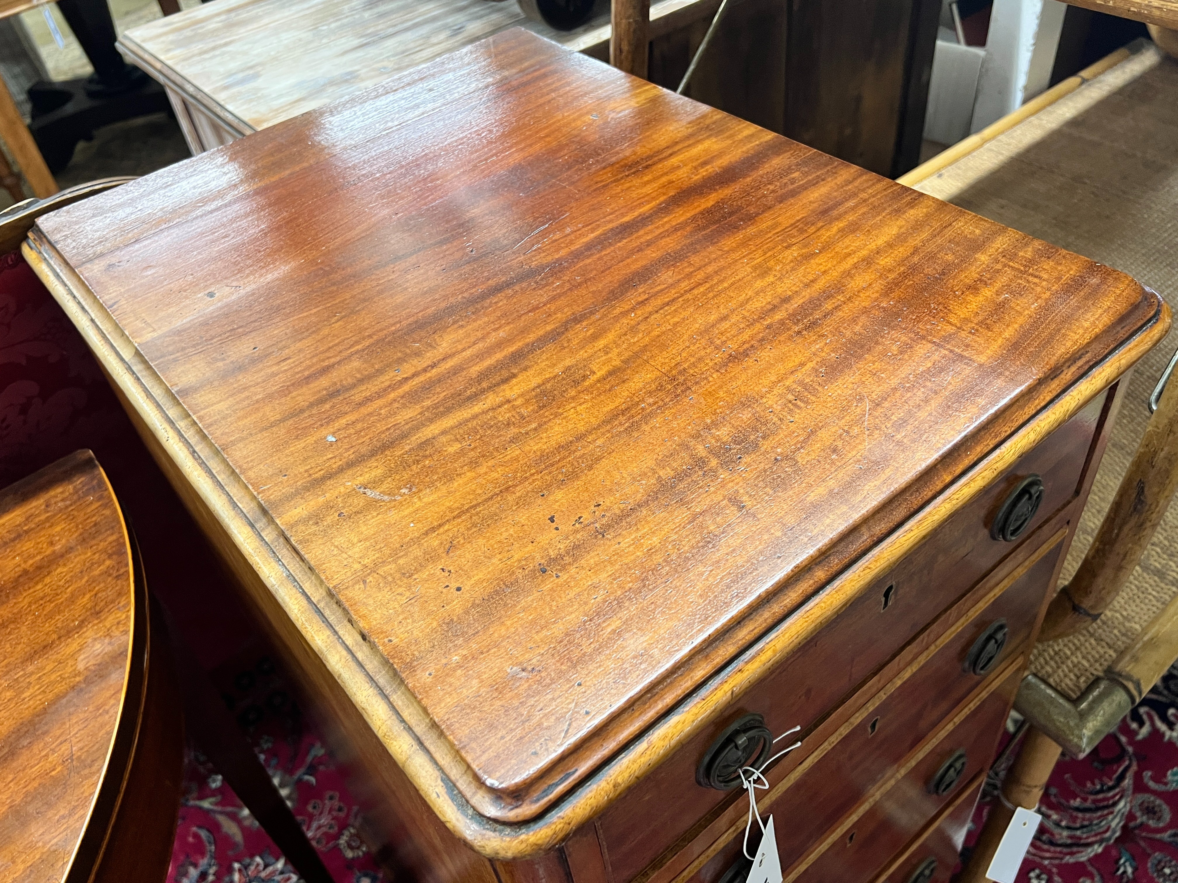 A Victorian mahogany five drawer pillar chest, width 42cm, depth 53cm, height 89cm.